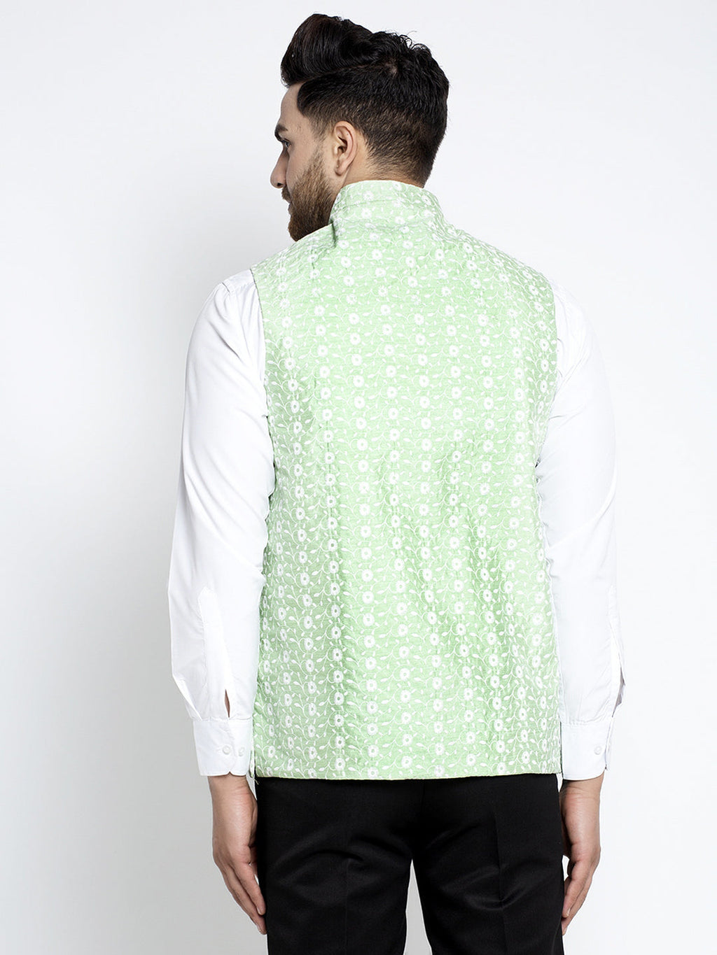 Jompers Men Green Embroidered Nehru Jacket