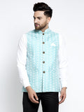 Jompers Men Beautiful Blue Embroidered Nehru Jacket