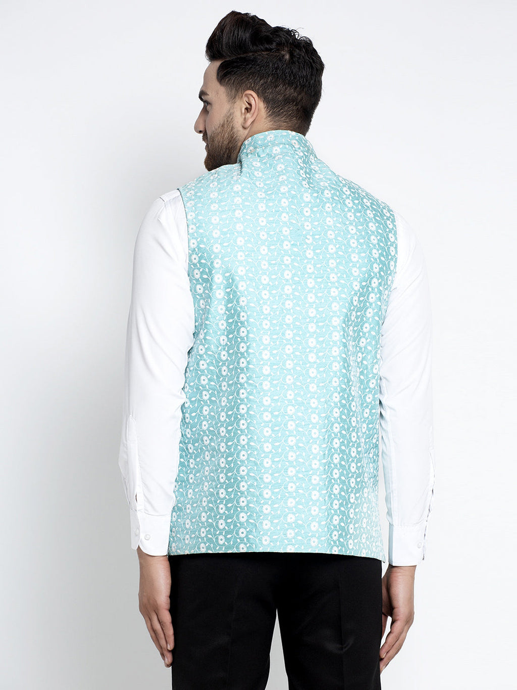 Jompers Men Beautiful Blue Embroidered Nehru Jacket