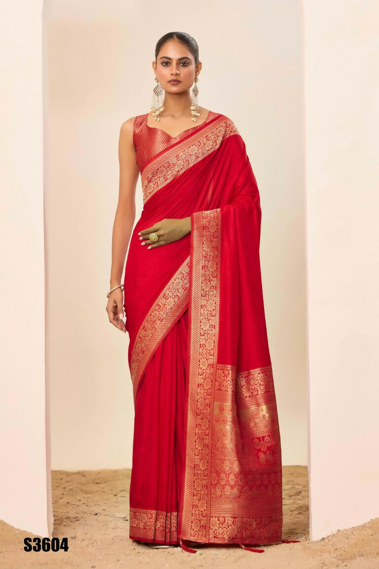 Red Dolla Silk Wevon Galla Designer Saree - Zeel