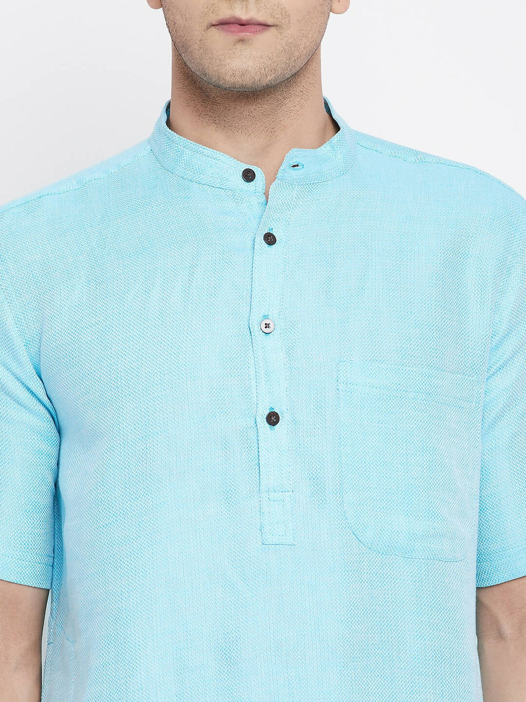 Even Apparels Blue Color Pure Cotton Men's H/S Kurta With Band Collar
