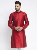 Jompers Men Maroon And White Woven Design Kurta Only