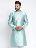 Jompers Men Sky Blue & White Woven Design Kurta Only