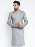 Jompers Men Grey & White Self Design Kurta Only