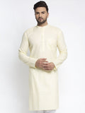 Jompers Men Lemon Yellow & White Self Design Kurta Only