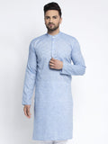 Jompers Men Blue & White Self Design Kurta Only
