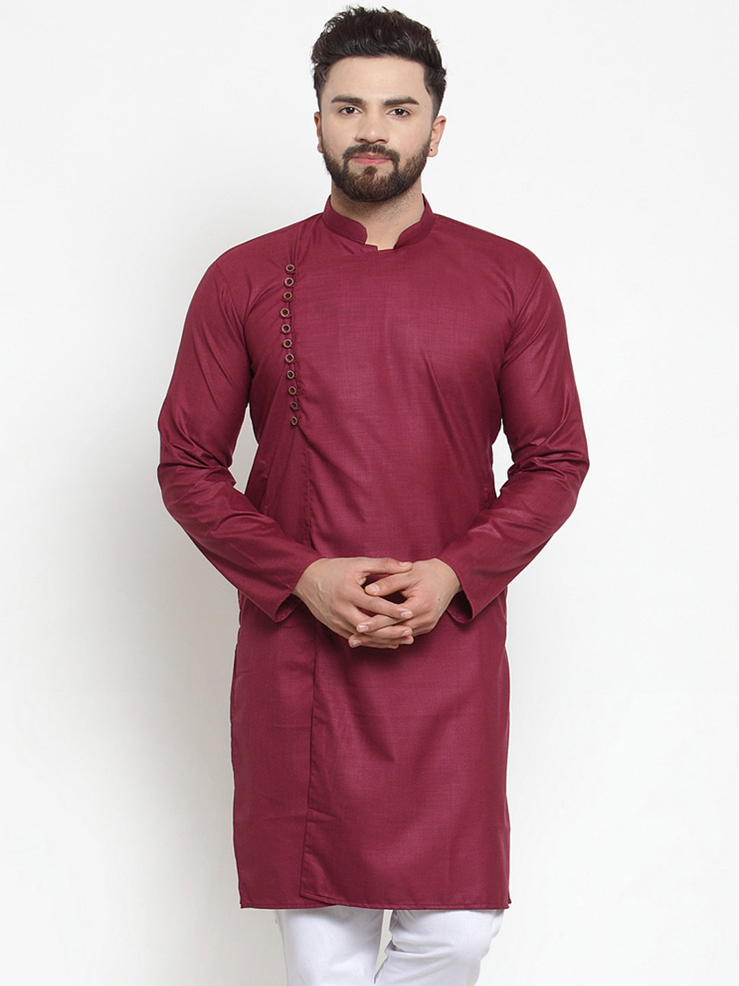 Jompers Men's Maroon Solid Kurta Only
