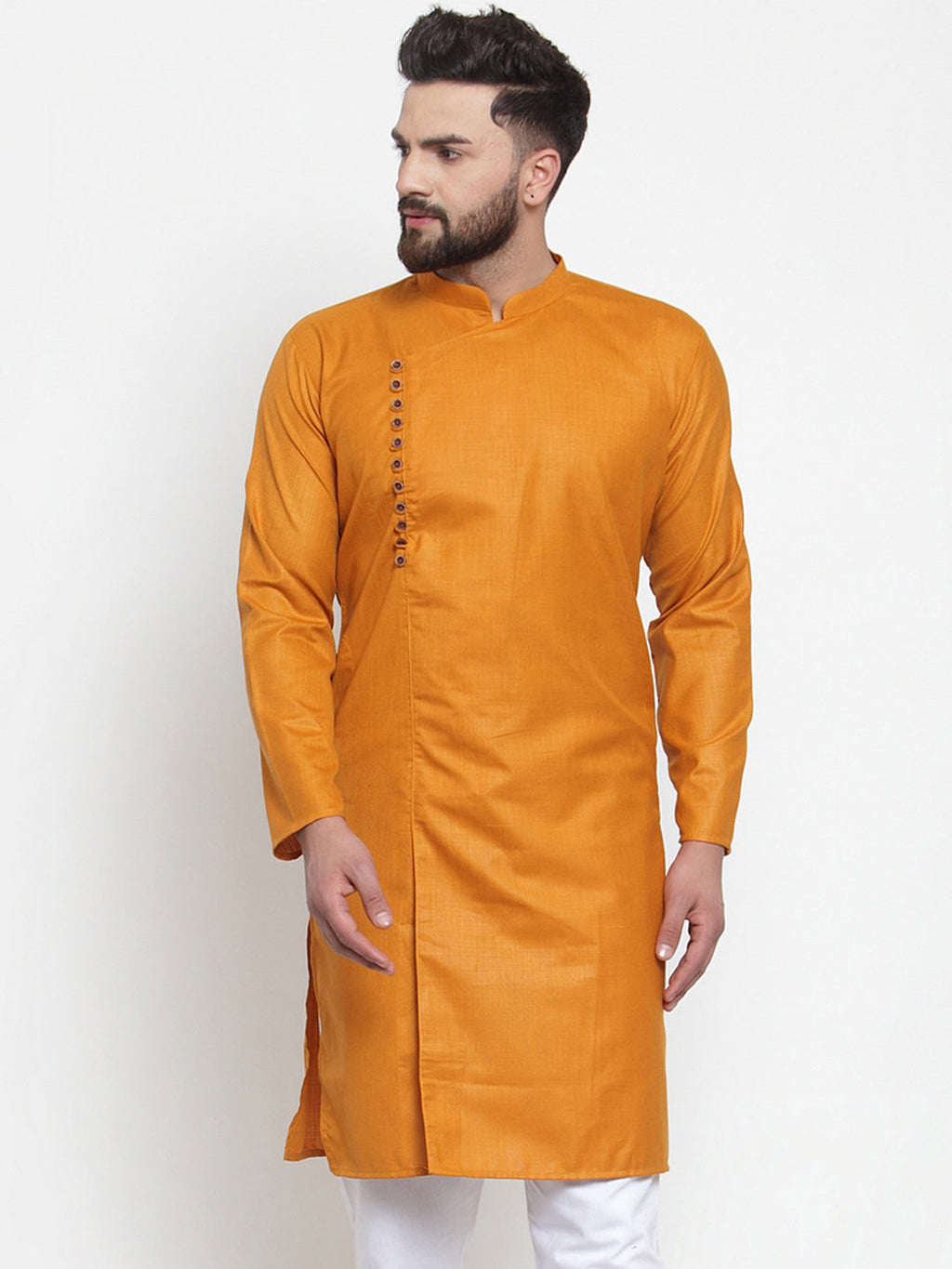 Jompers Men Mustard Solid Kurta Only