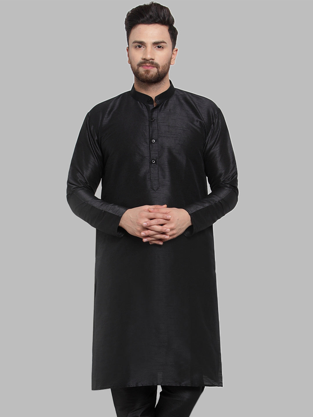Jompers Men Black Solid Long Sleeves Kurta Only
