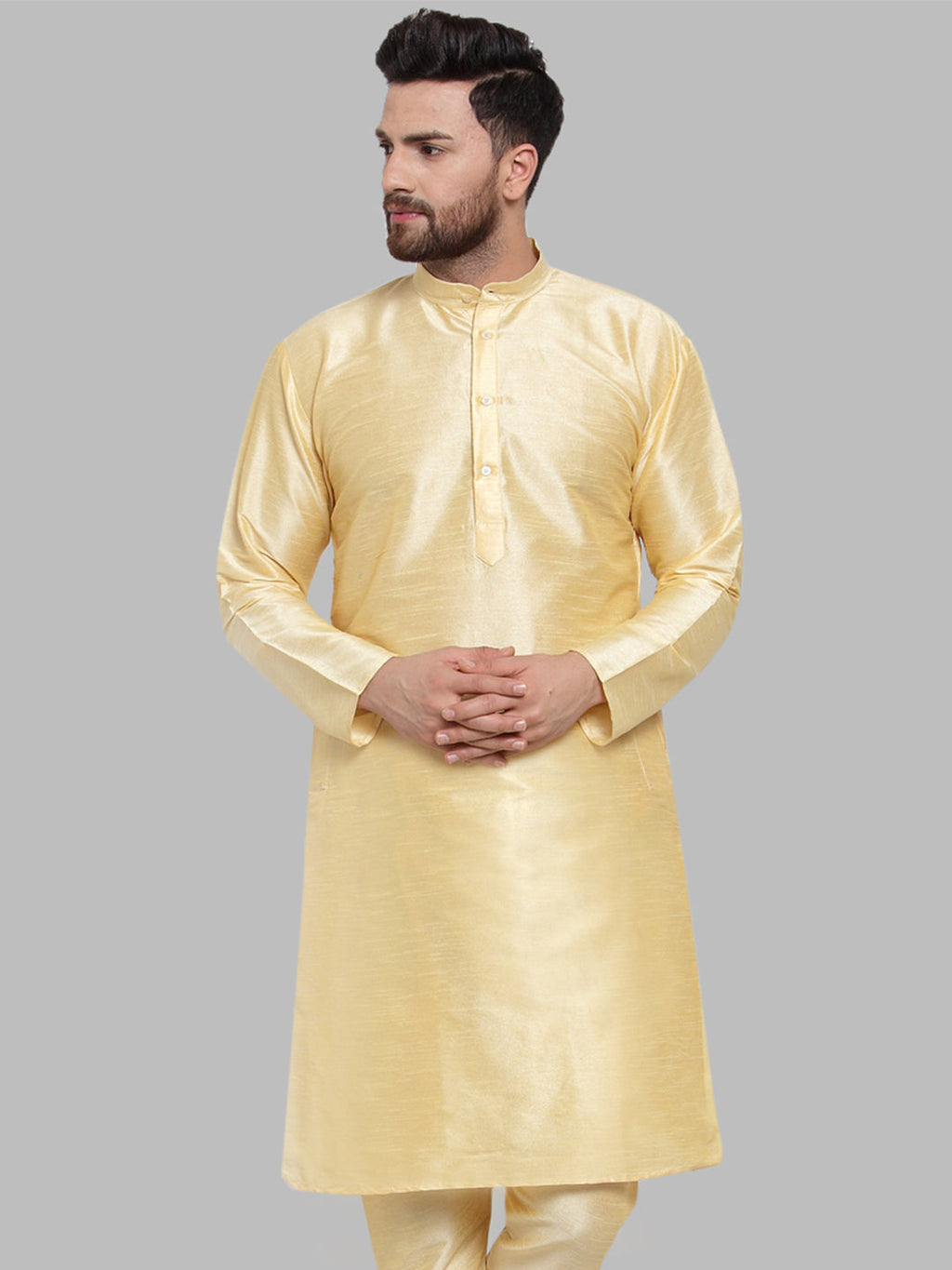 Jompers Men Golden Solid Kurta Only