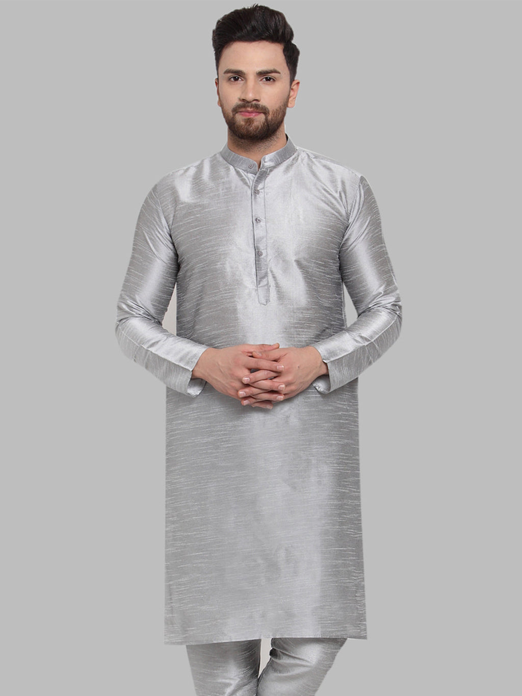 Jompers Men Silver Solid Kurta Only
