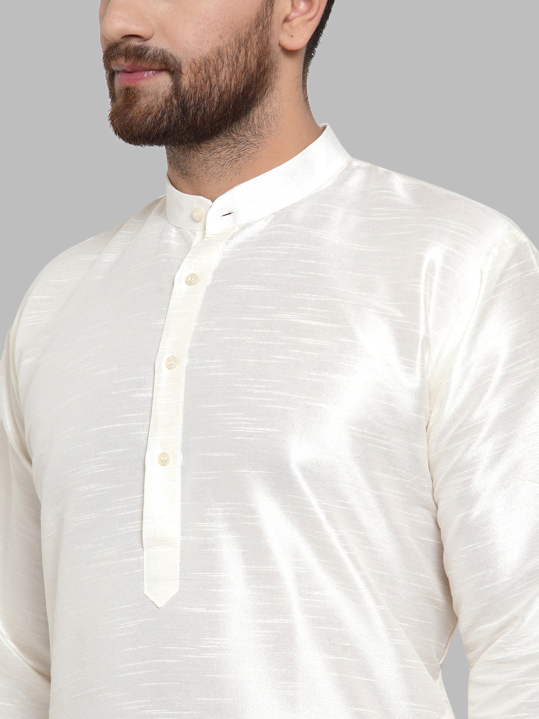 Jompers Men's White Solid Mandarin Collar Kurta Only