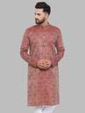 Jompers Men Maroon & White Woven Design Kurta Only