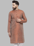 Jompers Men Orange & White Woven Design Kurta Only