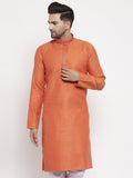 Jompers Men Orange Embroidered Kurta Only