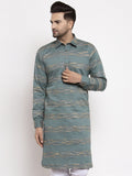 Jompers Men Green & White Woven Design Kurta Only