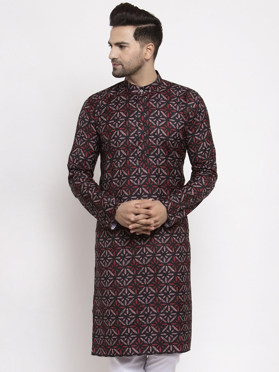 Jompers Men Brown Printed Kurta Only
