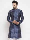 Jompers Men Navy Blue & White Printed Kurta Only