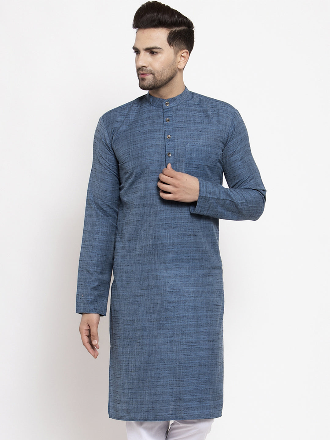 Jompers Men's Blue Self Design Kurta Only