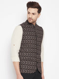 Even Apparels Black Merino Men Woven Nehru Jacket BF539