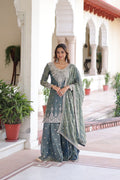 Lehenga Mart Premium Readymade Top Sharara With Dupatta Set For Women-Grey