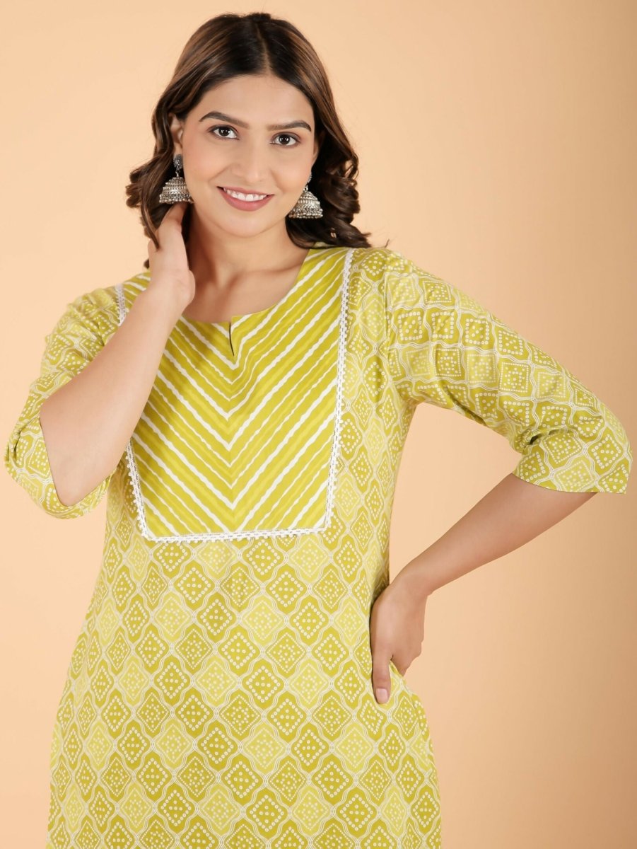 Aramya Green Soft Cotton Geometric Print Straight Kurta Set for Women