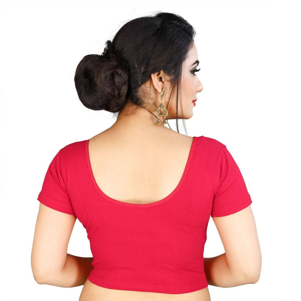 Vamika Pink Lycra Plain Blouse For Women