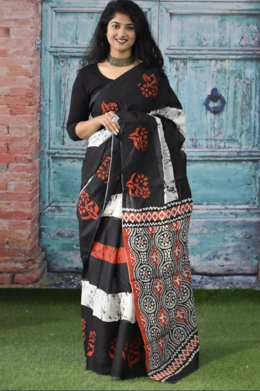 Exclusive Collection Black Multi Beautiful Mulmul Cotton Saree