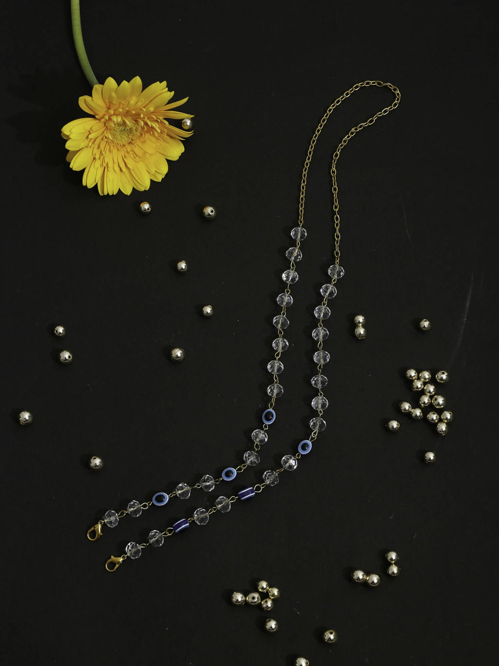 Unisex Gold-Toned Blue Evil Eye Beaded Mask Chain - Ruby Raang