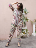 Cream Rayon Floral Printed Top with Matching Bottom - Eesha