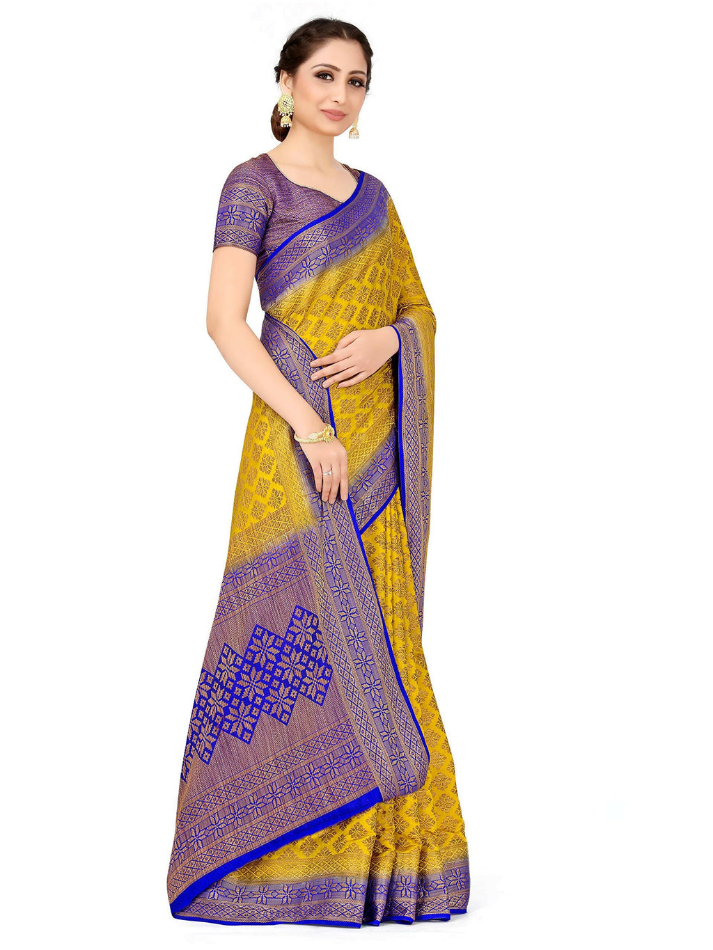 Mimosa Women's Mustard Yellow Patola Art Silk Saree