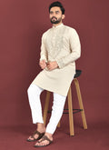 Prazu Fashion Off White Soft Silk Real Mirror Work Kurta