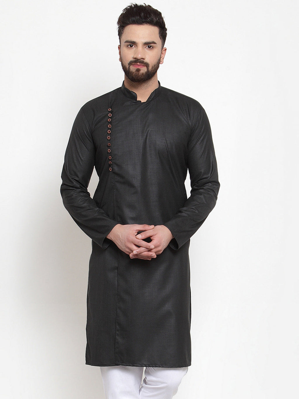 Jompers Men Black Solid Mandarin Collar Kurta Only
