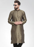 Jompers Men's Gold-Colored & Black Self Design Kurta Only