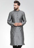 Jompers Men's Silver-Colored & Black Self Design Kurta Only