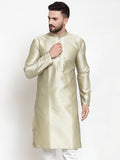 Jompers Men Beige & White Self Design Kurta Only