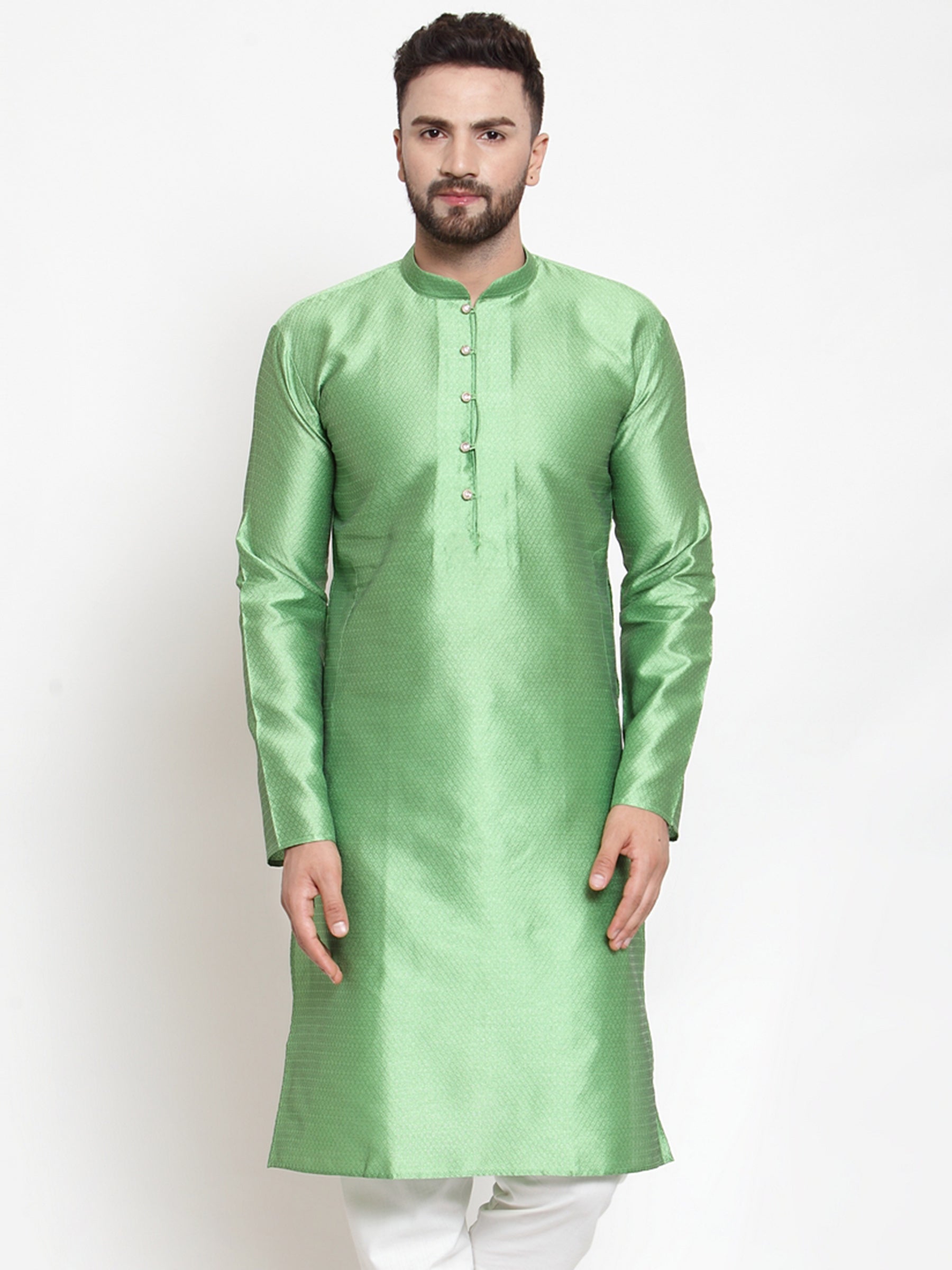 Jompers Men Green And White Self Design Kurta Only