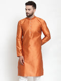 Jompers Men Orange & White Self Design Kurta Only