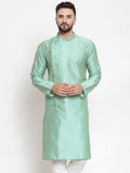 Jompers Men Sky-Blue & Golden Self Design Kurta Only