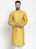 Jompers Men Yellow & Golden Self Design Kurta Only