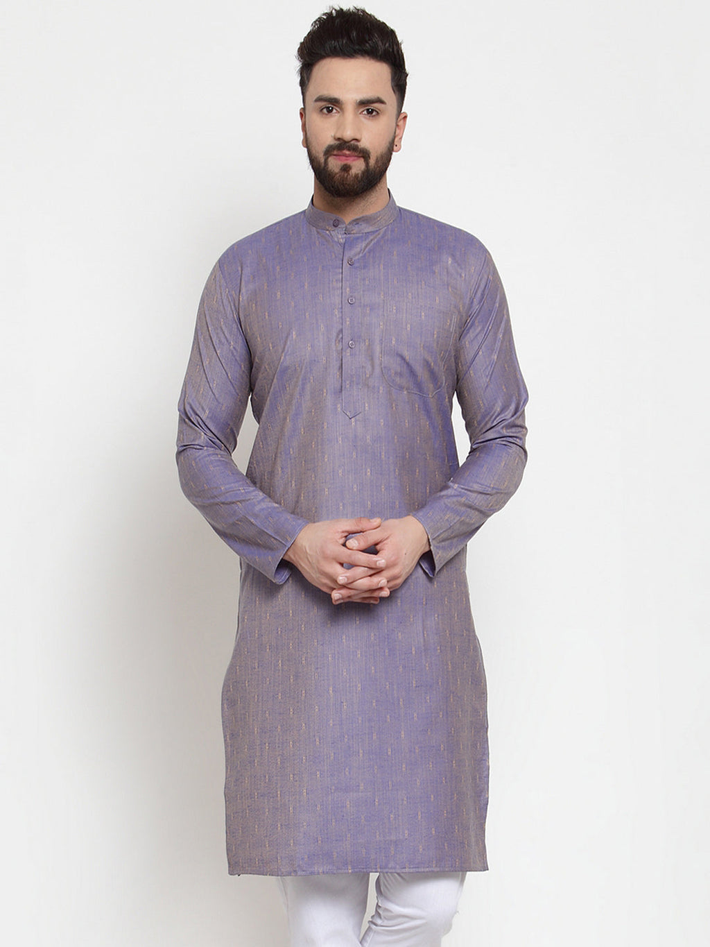 Jompers Men's Blue & White Self Design Kurta Only