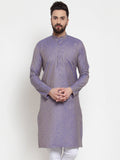 Jompers Men's Blue & White Self Design Kurta Only