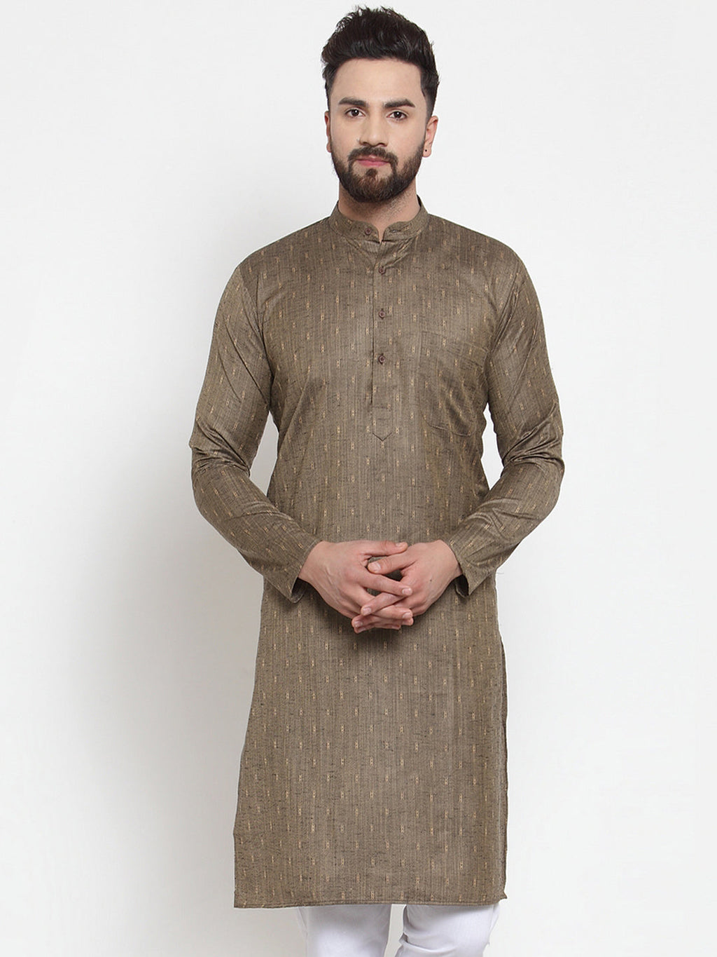 Jompers Men Bronze & White Self Design Kurta Only