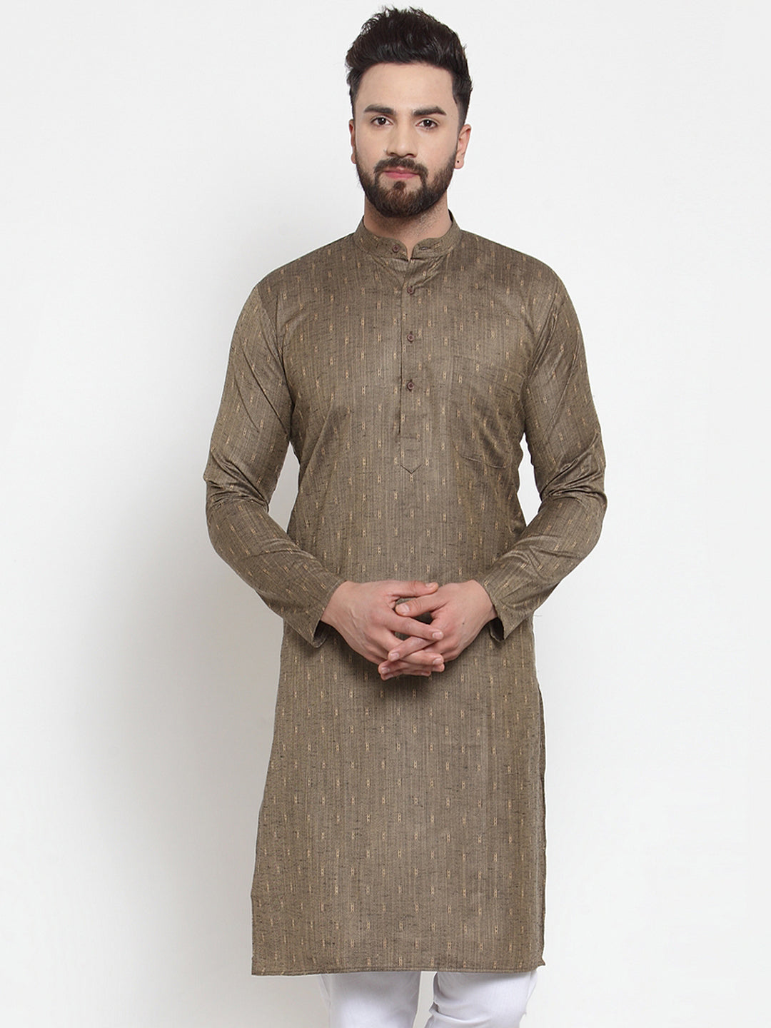 Jompers Men Bronze & White Self Design Kurta Only