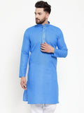 Jompers Men Blue & White Embroidered Kurta Only