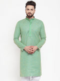 Jompers Men Sea Green & White Embroidered Kurta Only
