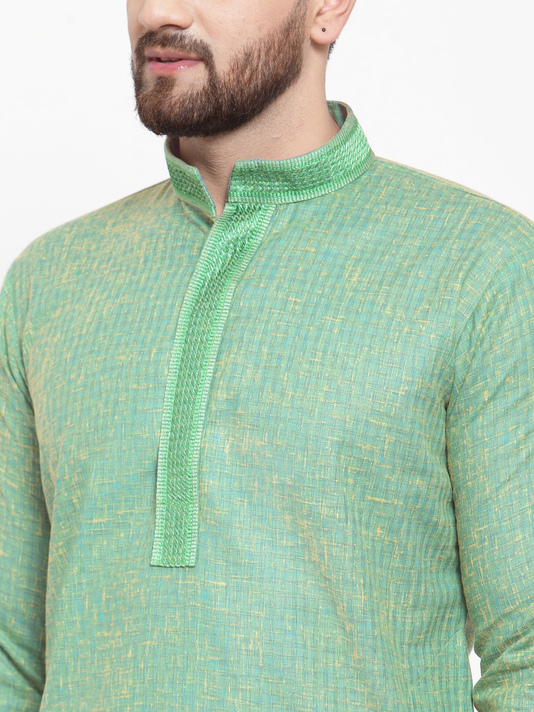 Jompers Men Sea Green & White Embroidered Kurta Only
