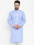 Jompers Men Blue & White Embroidered Kurta Only