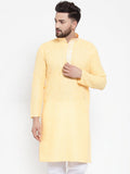 Jompers Men Yellow & White Embroidered Kurta Only