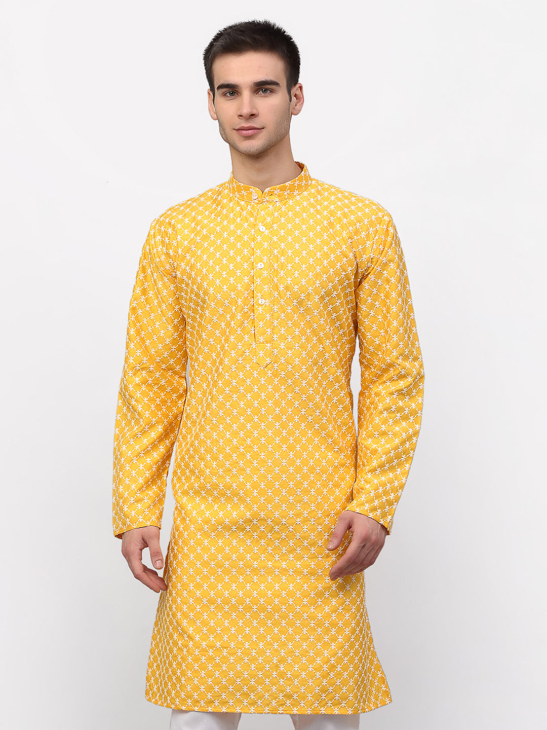 Jompers Men Mustard Chikankari Kurta Only